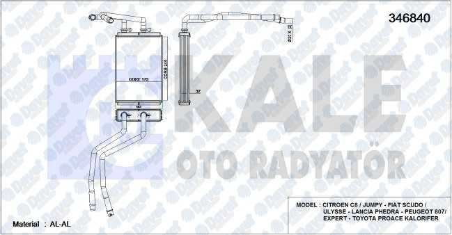 KALE 346840 Kalorifer Radyatoru Fiat Scudo / Ulysse Peugeot C8 / Jumpy - 807 / Expert Toyota Proace (Al/Brz)